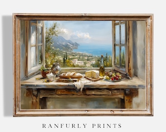Amalfi Coast Kitchen Print – Rustic Italian Seaside Wall Art, Mediterranean Country Decor, Digital Download