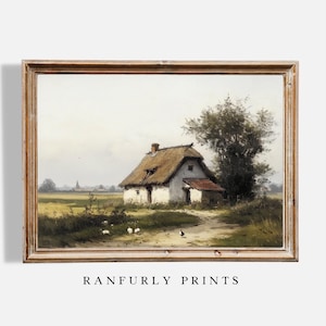Farmhouse Print: Rustic Country House with Ducks (Digital Download)