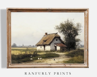 Farmhouse Print: Rustic Country House with Ducks (Digital Download)