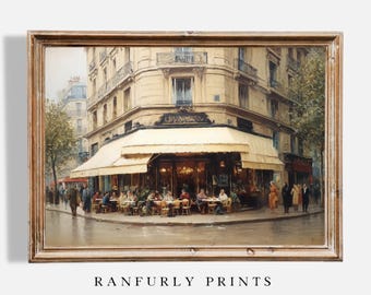 Paris Café Street Scene – Vintage French Bistro Art Print, Digital Download