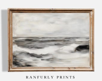 Moody Ocean Waves Oil Print: Dark Stormy Seascape (Digital Download)