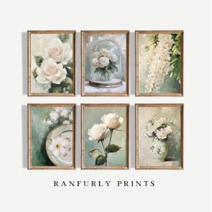 Botanical Art Prints Set: Vintage Neutral Gallery Wall (Digital Download, 6 Piece Set)