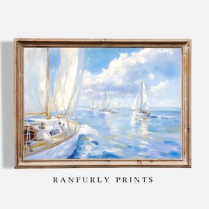 Vintage Segelboot Ansicht Druck - Nantucket Regatta Szene vom Boot - Nautische Küsten Wandkunst - Ozean Segeln Dekor - Digital Download