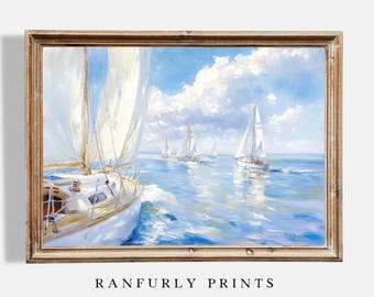 Nantucket Regatta Print: Vintage Sailboat Scene, Coastal Wall Art (Digital Download)
