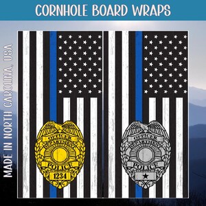 Cornhole | Custom Personalization, Thin Blue Line TBL Police Officer Board Wraps, Vinyl Laminated Decal, Outdoor Yard Game Skins