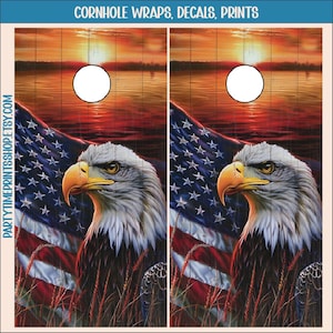 Cornhole | Eagle Cornhole Board Vinyl Wraps, Outdoor game, Camping Game, Custom Board Print, Eagle Sunset Cornhole Wraps, USA Flag Skins