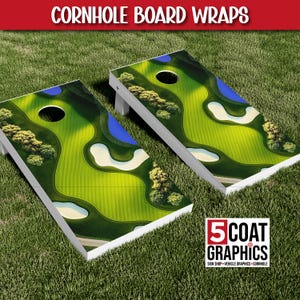 Golf Course and Sand Traps 2 Cornhole Board Wraps Golfer Yard Game DIY Prints