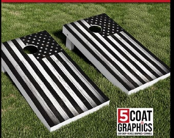 Distressed Black and White American Flag Cornhole Board Wraps | 2 Skins | Reverse Union Available