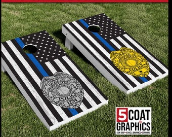 Thin Blue Line Police Officer Board Wrap Serve and Protect Vinyl Laminated Decal Custom Personalization Two Custom TBL Cornhole Board Wraps
