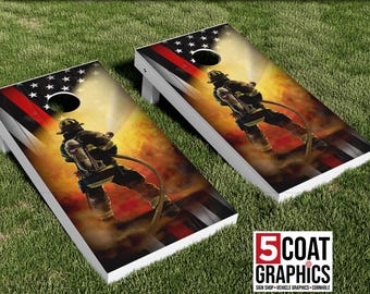 Fireman Thin Red Line 2 Cornhole Board Wraps TRL Outdoor Game Skins Camping Game Camp Saying Decals Camping Vinyl Decals