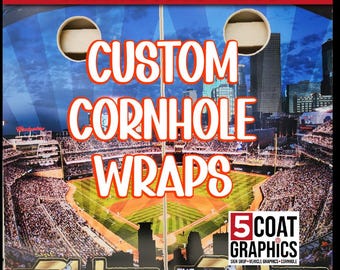 Fully Custom 2 Cornhole Board Wraps Personalized Outdoor Camping Yard Game Business Logo Skins Fundraiser Decals Family Photo Monogram Gift