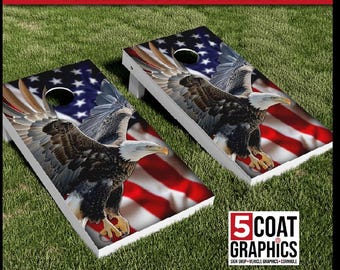 Eagle US Flag 2 Cornhole Board Wraps Outdoor Yard Camping Game Corn Hole Board Skins American Pride