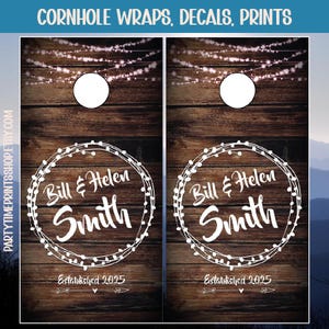 Cornhole | Personalized Wedding Gift, Monogram Cornhole Board Vinyl Wraps, Country Wedding, Custom Cornhole Board Decals, Woodgrain Skins