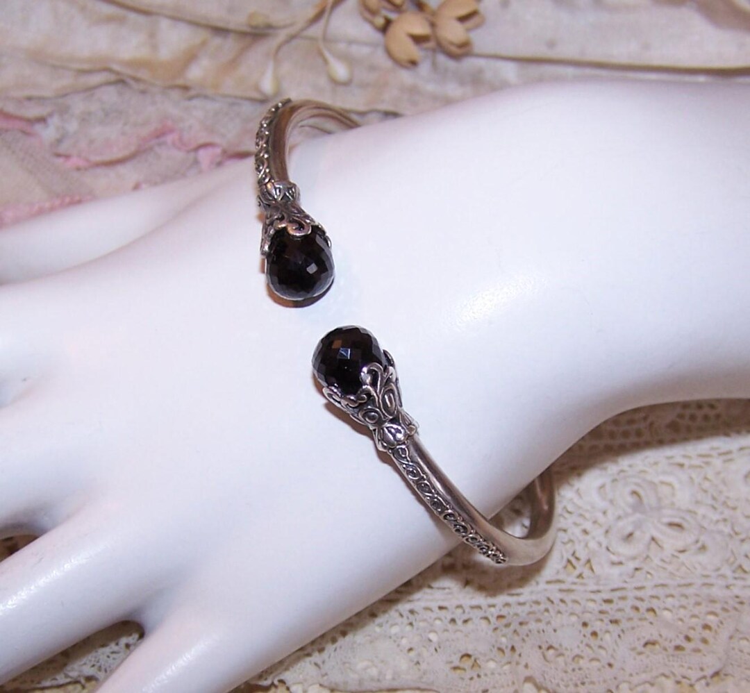 SARD ラリマー シルバー カフバングル Vintage SARDA Sterling Silver Black Onyx Hinged Bangle