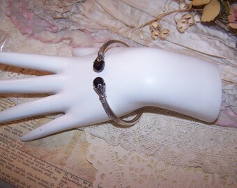 Vintage SARDA Sterling Silver Black Onyx Hinged Bangle
