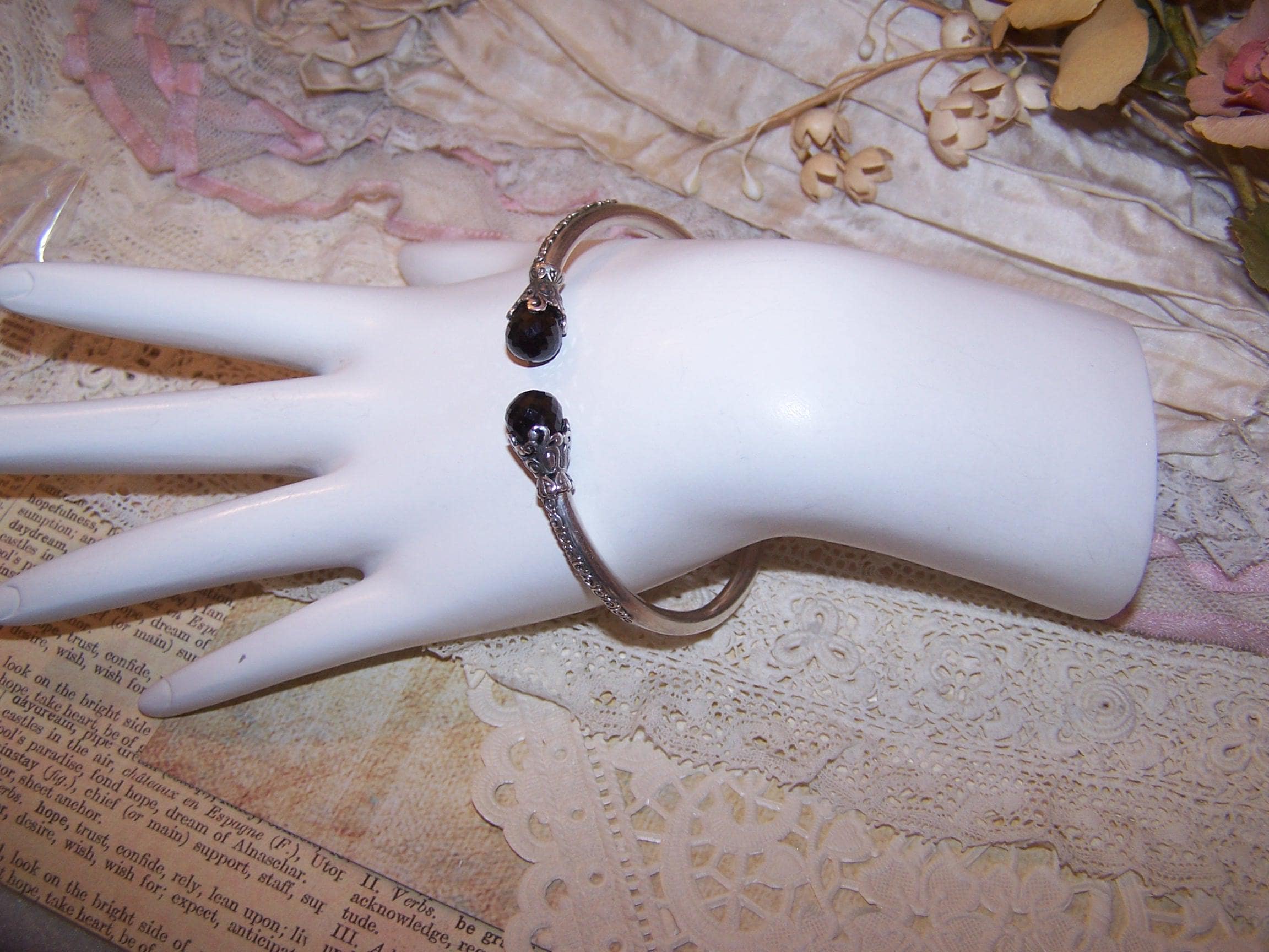 SARD ラリマー シルバー カフバングル Vintage SARDA Sterling Silver Black Onyx Hinged Bangle