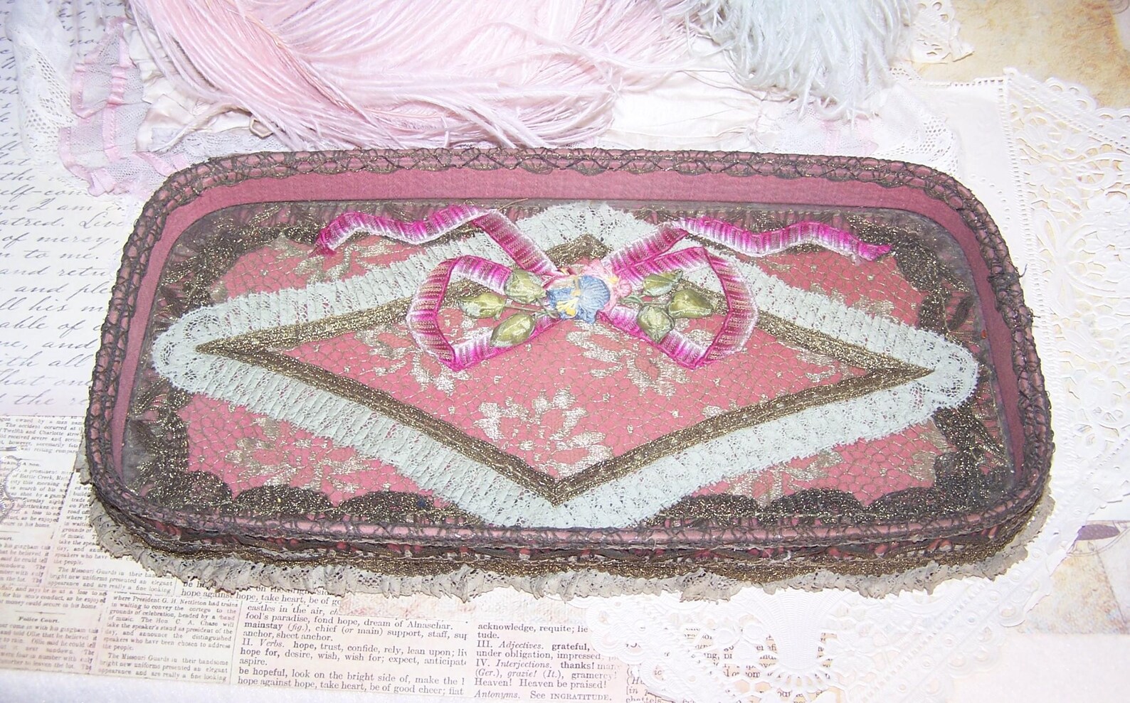 Rococo Ribbon Plate Antique French Ribbonwork Boudoir Tray With Rococo Ribbon Trim (9968RV ...