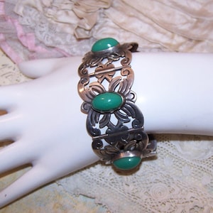 Vintage Mid Century Made in Mexico Mexican Silver Sterling Silver Aqua Agate Cab Bracelet Mexican Silver Link Bracelet