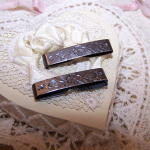 Pair Antique Edwardian Sterling Silver Barrettes - Matched Engraved Design | For Doll or Little Girl (194B)