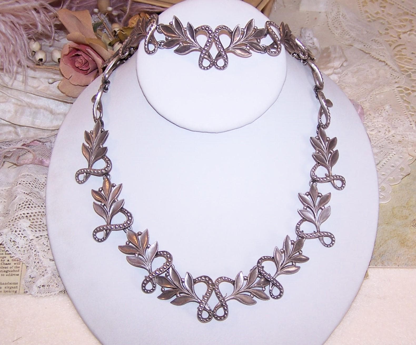 Geronimo "Jeronimo" Fuentes Taxco Mexican Sterling Silver Link Necklace and Matching Bracelet (7452RV)