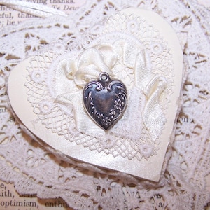 Sterling Silver Puffy Heart Charm - Repousse Florals | No Engraving (1334NP/Y)