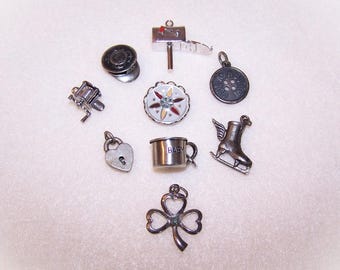 Vintage Sterling Charms - Baby Cup, Clover, Cute as a Button, Fishing Reel, Ice Skate w/Wing, Hex Sign, Clover - Your Pick