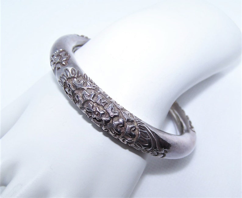 Shops Vintage Modernist Made in Cambodia Cambodian Sterling Silver Cuff Bracelet with Engraved Design - Size 6