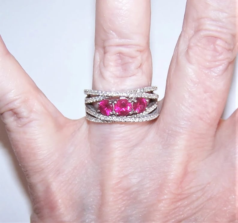 Blingy Sterling Silver Ruby Clear CZ Fashion Ring