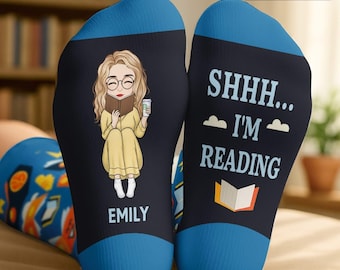 Custom crew sokken - gepersonaliseerde schoolse cadeaus voor boekenliefhebbers, boekenwurmen, lezers - boekenwurm tijdens pauze, kerstcadeau 2025
