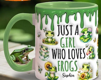 Just A Girl Who Loves Frogs - Personalized Frog Accent Mug , Custom Frog Mug, Frog Lover Gift, Valentines Gift Idea,  Frog Lover Mug