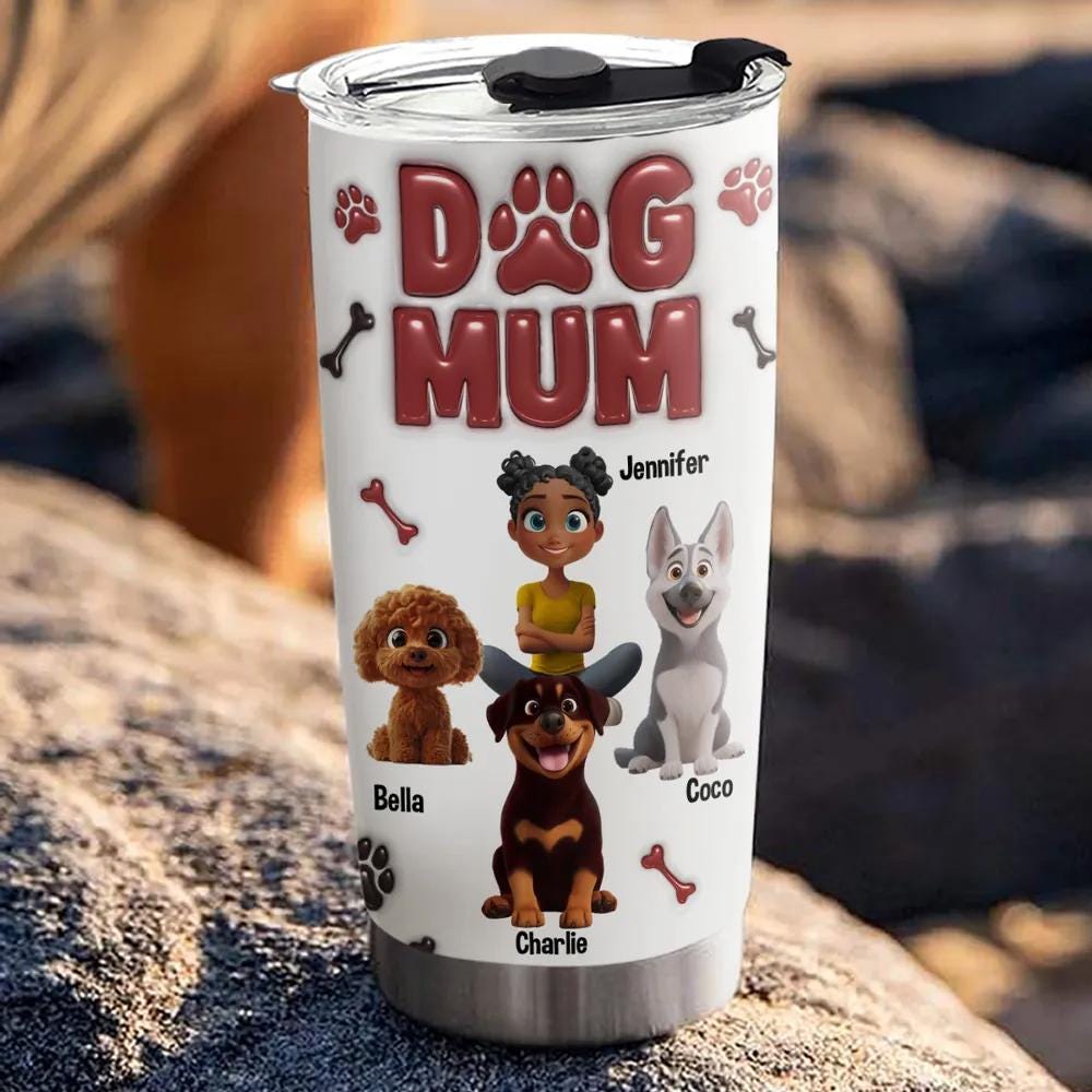 Personalized Dog Mom Tumbler - Lovely Dog Mama - Personalized Custom 3D Inflated Effect Printed 40