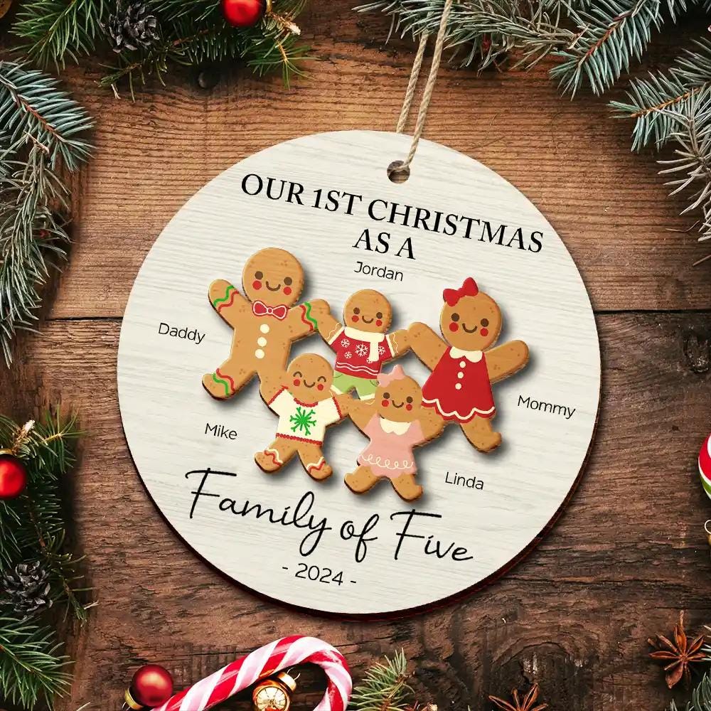 First Christmas As A Family Of Three Gingerbread, Personalized 2-Layered Wooden Ornament, Gingerbread Ornament, First Christmas Ornament