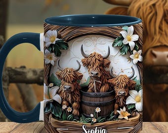 Love Highland Cows Personalizowany kubek z akcentem, Personalizowany kubek do kawy Highland Cow, Niestandardowy kubek z akcentem, Prezenty dla dziewczynek