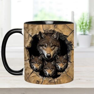 Papa's Wolf Pack - Personalized Wolf Accent Mug, Custom Wolf Pack Mug, Wolf Lover Gift, Father's Day Gift Idea,  Gift For Dad, Grandpa