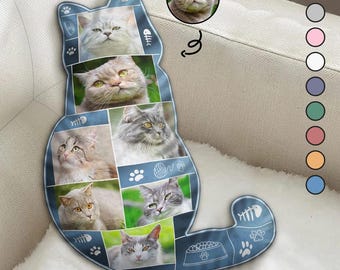 Kundenspezifische Fotokatzen-Form - Geschenk für Katzenliebhaber, Katzenmama, Katzenpapa - Personalisiertes individuell geformtes Kissen, Haustier-Erinnerungsgeschenk, Weihnachtsgeschenke