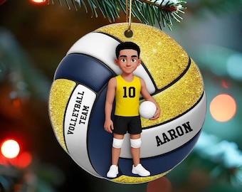 Adorno acrílico personalizado con efecto 3D de niño y niña jugando voleibol. Ideal como regalo para jugadoras de voleibol, aficionados y equipos de voleibol, hijas y amigos.