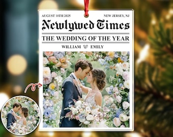 Custom Photo The Wedding Of The Year Couple Acrylic Ornament, Christmas Wedding Couple Gift, Anniversary Gift for Husband