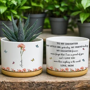Fauxpressad födelseblomma min dotter för alltid - Personlig keramisk växtkruka, anpassad dotterpresent, blomsterkruka, födelsedagspresent till henne