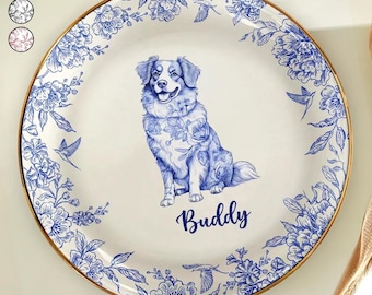 Chinoiserie Toile Dog - Personalized Round Ring Dish, Custom Dog Photos Chinoiserie Toile De Jouy, Dog Lover Gifts, Dog Dad Mom Trinket Dish