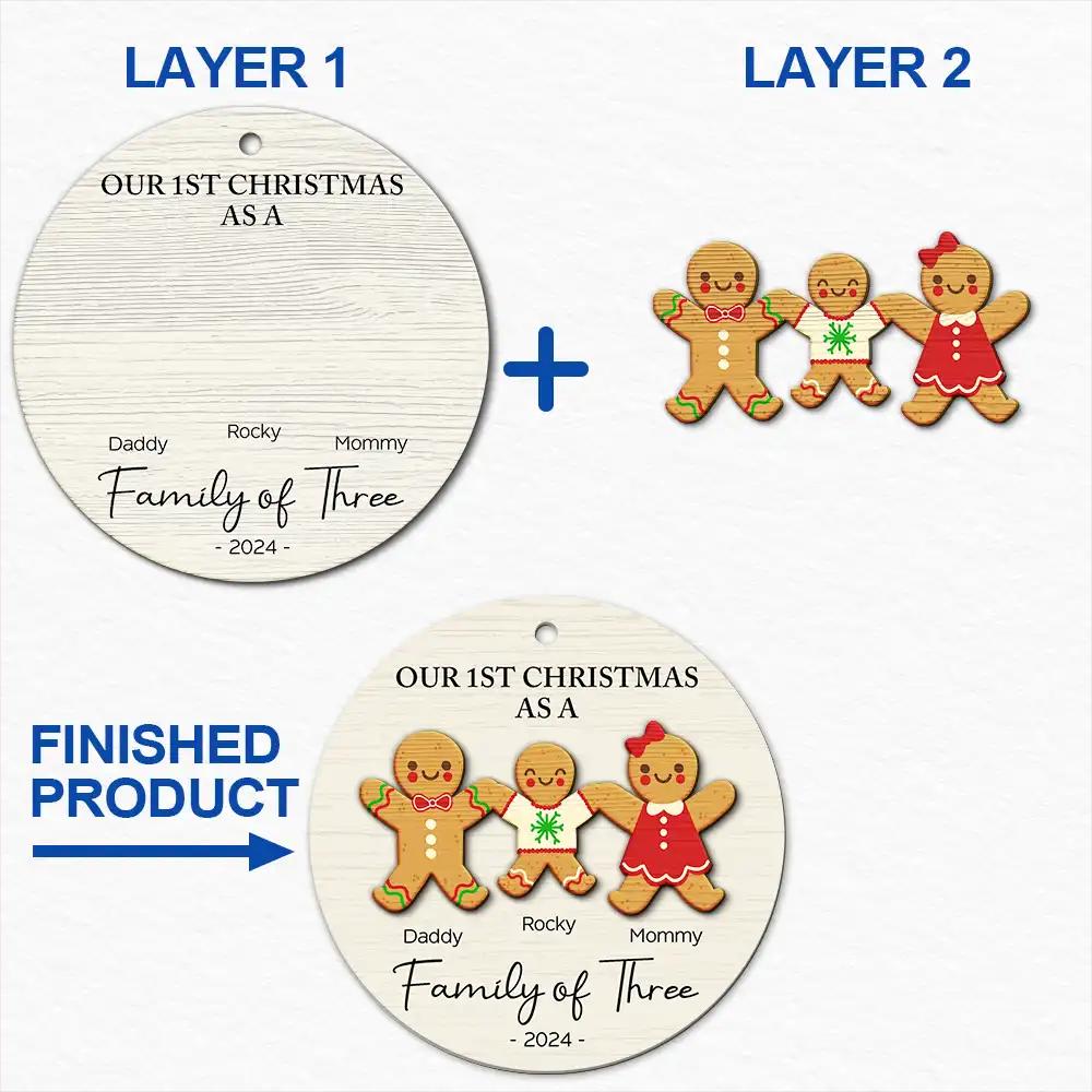 First Christmas As A Family Of Three Gingerbread, Personalized 2-Layered Wooden Ornament, Gingerbread Ornament, First Christmas Ornament