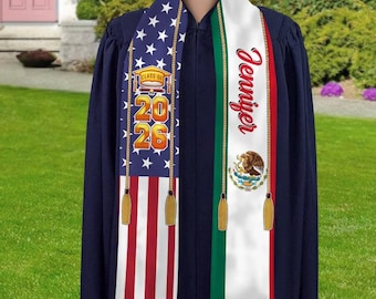 Country Flagge Klasse von 2026 Stolen Schärpe, Abschlussgeschenk, Senior Geschenk, kundenspezifische gemischte zwei Flaggen-Abschluss-Stola, personalisierte Geschenke für Studenten