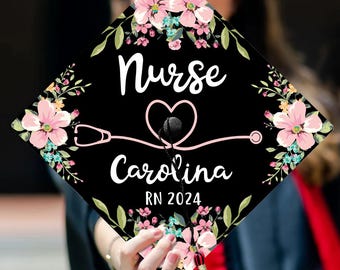 Nurse Graduation Gift Floral Theme Personalized Graduation Cap Topper, Nursing Graduation Decoration, Class 2026 Graduation Gift