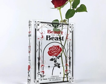 Vase livre en acrylique La Belle et la Bête - Cadeaux déco pour les amateurs de livres et les lecteurs, Cadeau livresque pour des occasions spéciales, Cadeau pour la fête des Mères