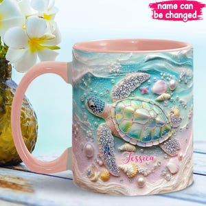Love Turtles Personalizowany kubek z akcentem żółwia, Uroczy kubek z żółwiem z kreskówek, Niestandardowe imię Ceramiczny kubek ze zwierzętami, Prezent dla miłośników żółwi, Prezenty dla żółwi