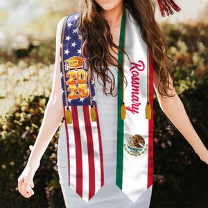 Country Flag Class of 2025 Stoles Sash, Graduation Gift, Senior Gift, Custom Mixed Two Flag Graduation Stole, Personalized Gifts for Student