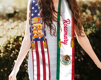 Country Flagge Klasse von 2026 Stolen Schärpe, Abschlussgeschenk, Senior Geschenk, kundenspezifische gemischte zwei Flaggen-Abschluss-Stola, personalisierte Geschenke für Studenten