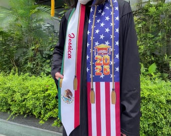 Country Flagge Klasse von 2026 Stolen Schärpe, Abschlussgeschenk, Senior Geschenk, kundenspezifische gemischte zwei Flaggen-Abschluss-Stola, personalisierte Geschenke für Studenten