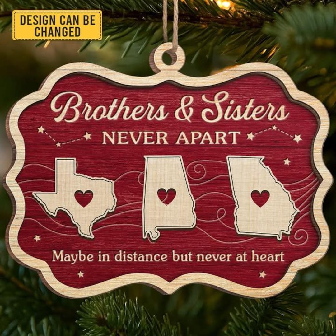 Long Distance Siblings Custom Long Distance Wood Ornament - Personalized Christmas Birthday ...