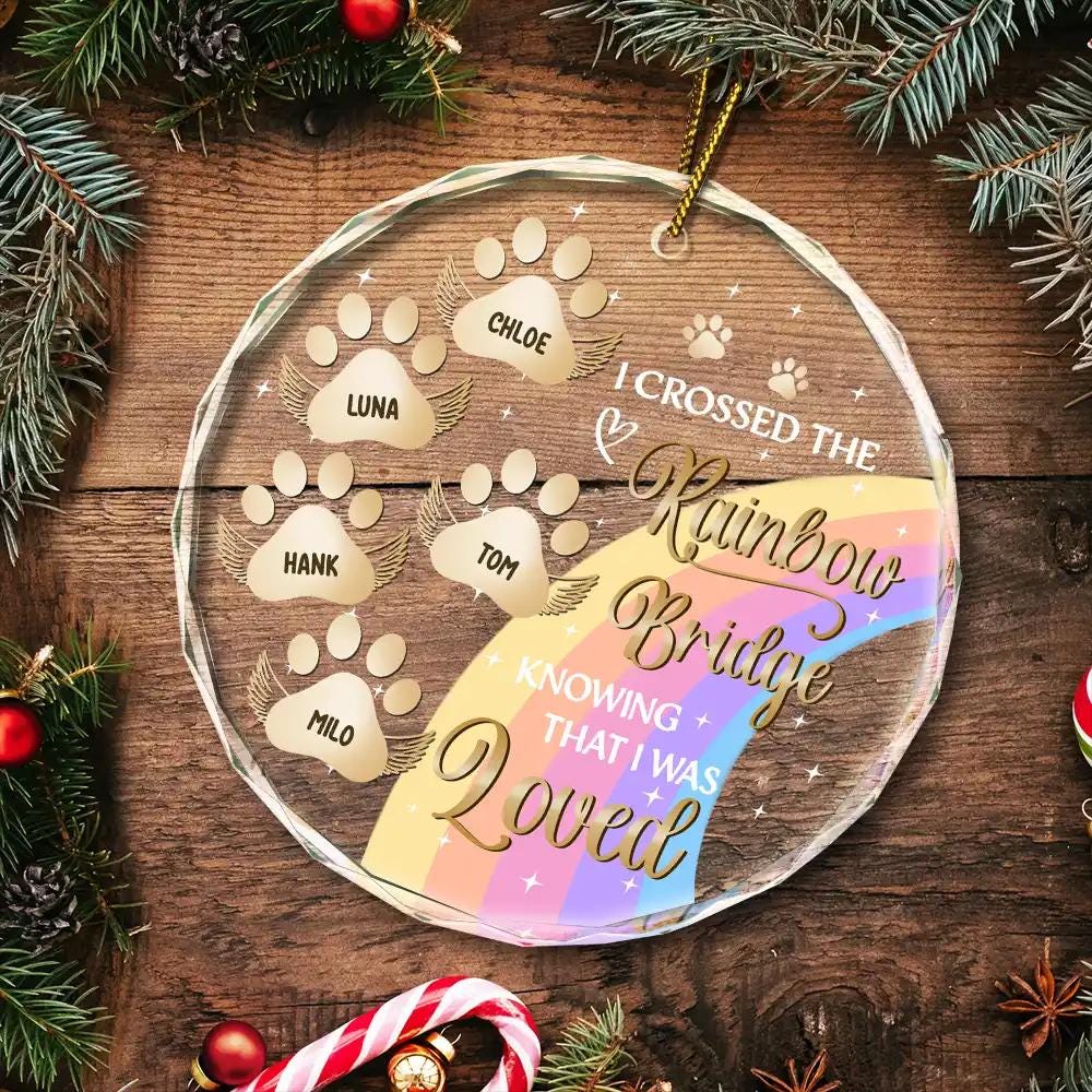 I Crossed the Rainbow Bridge Memorial Pet, Personalized Circle Glass ...