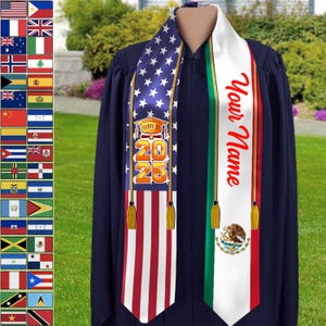 Country Flag Class of 2025 Stoles Sash, Graduation Gift, Senior Gift, Custom Mixed Two Flag Graduation Stole, Personalized Gifts for Student
